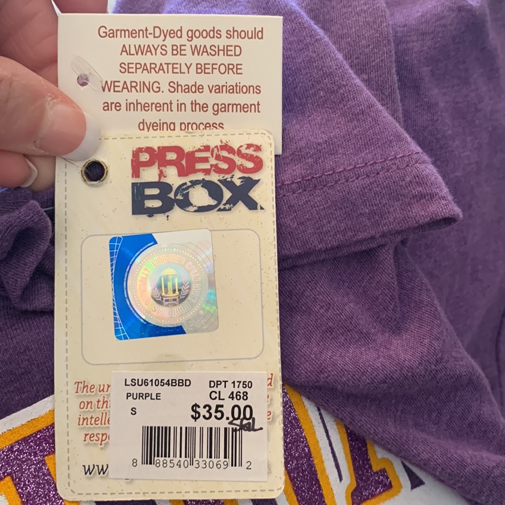 🔥NWT💜BATON ROUGE LSU Purple/Gold/White Tee with Shimmer💛Small - Picture 8 of 8